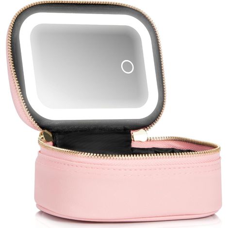 Petite trousse de maquillage avec miroir LED PU, rose, Moderne (1/5)