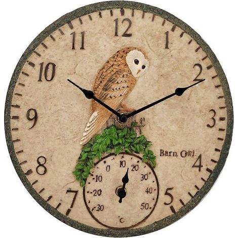 Gartenwanduhr für drinnen und draußen, 30 cm (12 Zoll), Vintage-Kunstharzuhr mit Thermometer