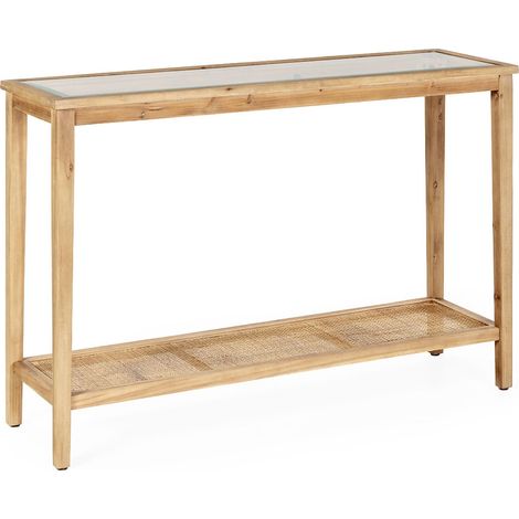 Console bois verre et rotin naturel style épuré pour entrée élégante - Naturel bois clair et rotin