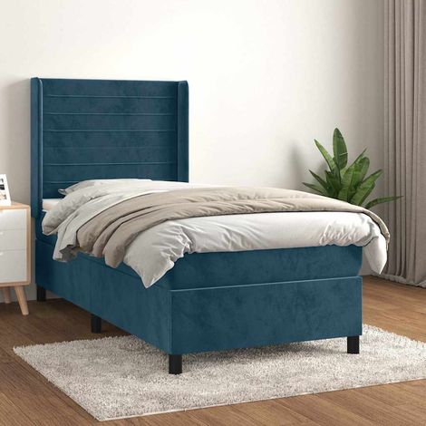 Cama box spring con colchón terciopelo azul oscuro 100x200 cm (1/5)