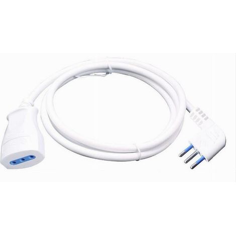 Trade Shop - Cable Alargador Lineal Blanco 3 M Clavija 10a 2p+t + Toma 10a 2p+t Cable 90° 83270 - (1/3)