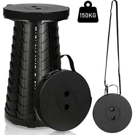 Wolketon Sgabello telescopico. Sgabello da campeggio Sedile Pieghevole Portatile Sgabello Telescopico per Campeggio Sgabello Telescopico 45x26CM Nero