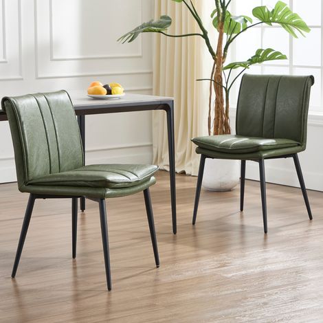 Wahson Esszimmerstühle 2er Set, Moderne Esszimmerstühle aus Kunstleder, Bequeme Polstersessel für Esszimmer und Wohnzimmer, Grün (1/4)