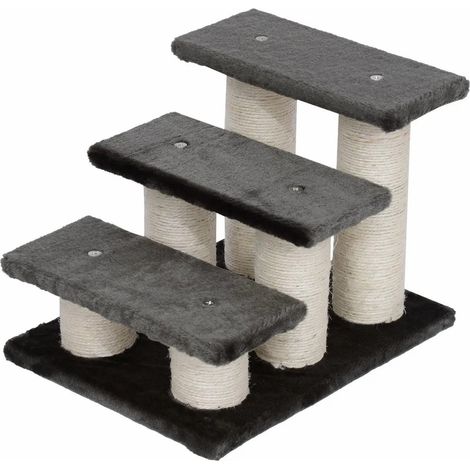 Escalier pour animaux 3 marches en peluche gris foncé 45x35x34 cm pour chats et petits chiens (1/5)