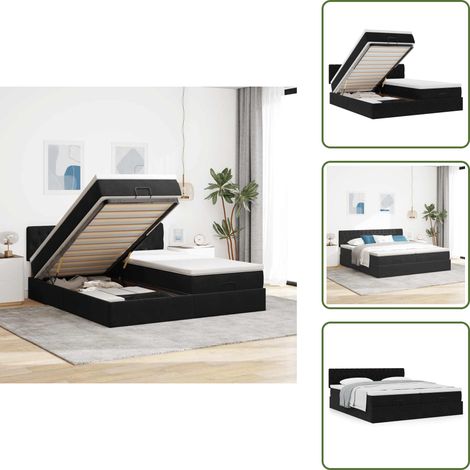 Letto matrimoniale - vidaXL Struttura Letto Pouf con Materassi Nero 180x200 cm in Velluto - Coprimaterasso lavabile