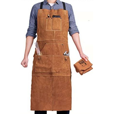 Feuerfeste Schweißerschürze aus Leder – 6 Taschen – Verstellbare Größe M bis XXL – Spritz- und Hitzeschutz (1/5)