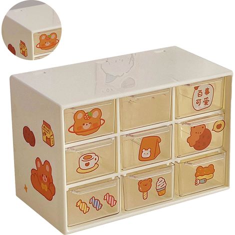 Schreibtisch-Aufbewahrungsschubladen, staubdicht, beige, 9 Schubladen, kleiner Schubladenorganizer für Bürobedarf, Stifte, Marker, Klebeband (1/5)