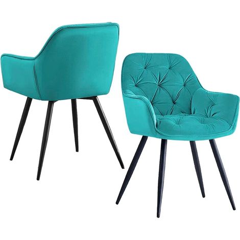 Ainpecca Dining Chairs 2pcs Velvet Kitchen Chairs Padded Seat with Backrest and Armrest Office chair(2pcs LIGHT TEAL) (1/5)