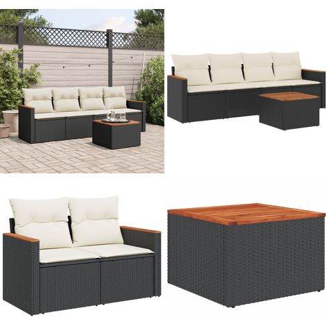 5-tlg. Garten-Sofagarnitur mit Kissen Schwarz Poly Rattan - Gartenmöbel - Outdoormöbel - Sofagarnitur - Rattan Gartenmöbel - PE-Rattan - Home & Living (1/5)