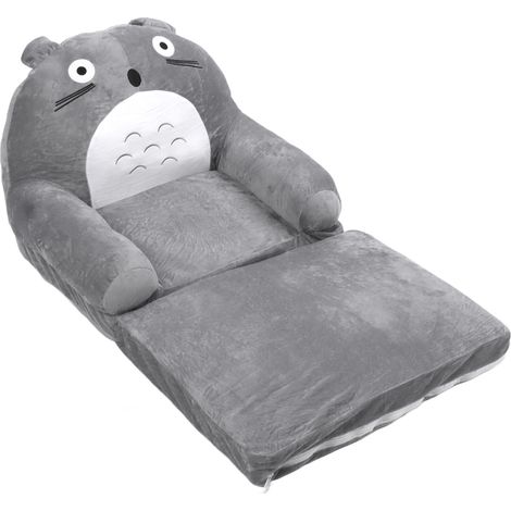 Canapé pliable pour enfants, doux et respirant, motif animaux de dessin animé, avec accoudoirs, pour salon et chambre, gris et blanc, 2 couches (1/5)