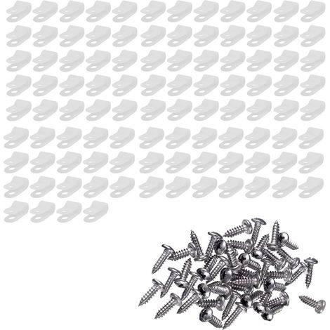 100 Pieces R-Clips Nylon White 6.4mm Reusable Retainer for Wire Management with 100 Screws (1/5)