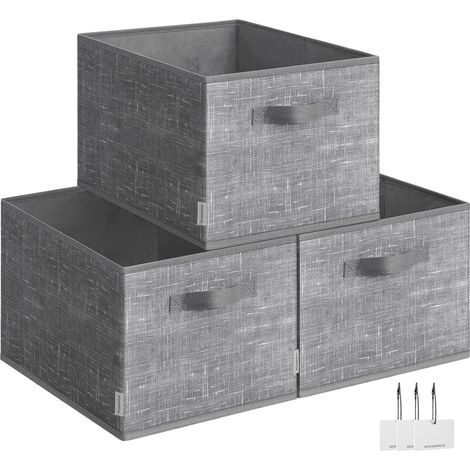 SONGMICS Boîtes de Rangement Pliables, Lot de 3, Paniers de Rangement en Tissu, 40 x 30 x 24 cm, Organisateurs, 2 Poignées, Porte-Étiquettes, pour Chambre, Salon, Gris Jonc (1/5)