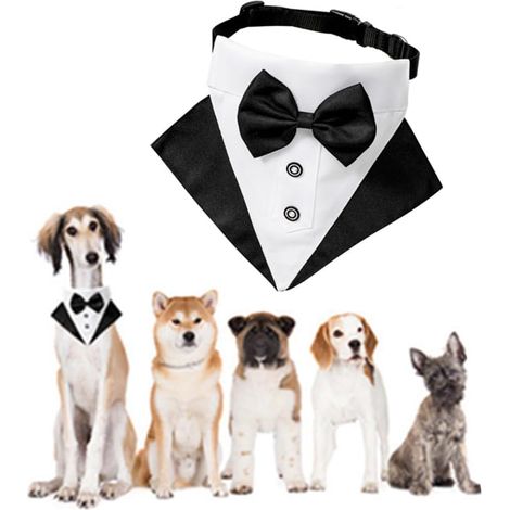 Formelles Kopftuch im Smoking-Stil, dreieckiges Halstuch, Schleifenhalsband und verstellbare Fliege, geeignet für kleine, mittlere und große Hunde. (1/5)