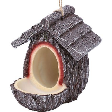 Mangeoire à oiseaux en forme de cabane dans les arbres pour l'extérieur, suspendue en résine à l'aspect bois rustique, décorative pour la maison, le jardin, la terrasse ou le patio. (1/5)