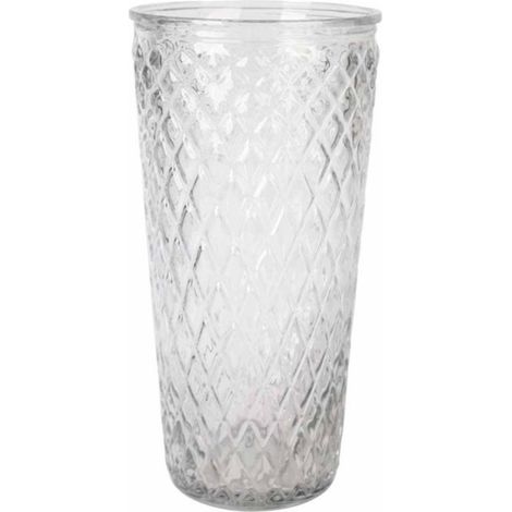 Vase Déco en Verre "Relief Losange" 23cm Transparent