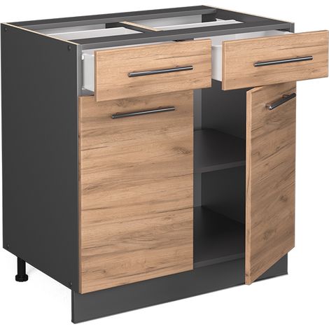 Mobiletto base per cucina Fame-Line, Rovere dorato, 80 cm senza piano di lavoro, Vicco