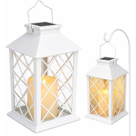Lampe chauffante LED solaire à effet flamme, blanche pour extérieur.