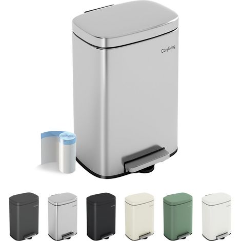 Pedal Kitchen Bin with Soft Close Lid, Step-On Trash Can with Inner Bucket 5L SILVER MATTE