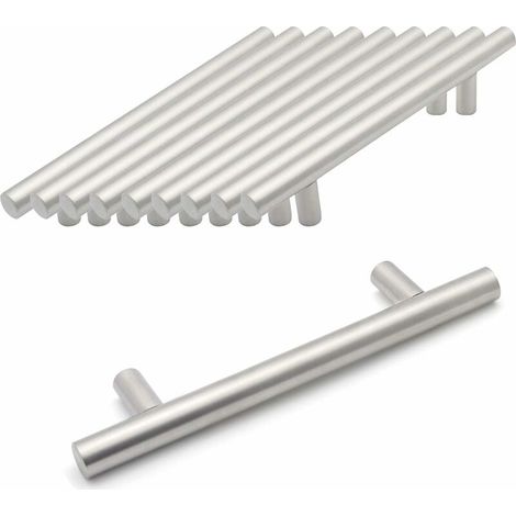 10 X Probrico Brushed Nickel Stainless Steel Kitchen Cabinet T Bar Handle Furniture Drawer Pulls Knobs (256mm Hole centers/320mm Long) (1/5)