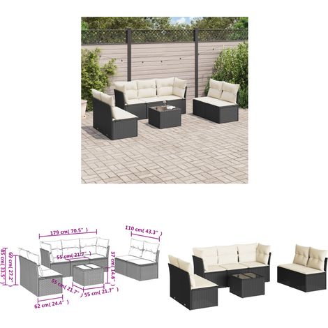 8-tlg. Garten-Sofagarnitur mit Kissen Schwarz Poly Rattan - Gartensortiment - Outdoor Möbel - Gartenlounge - Lounge Set - Rattan Sofa - Home & Living (1/3)