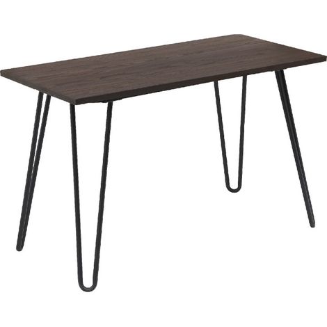 Table Industry 120 x 60 cm en métal noir mat et plateau en bois foncé - Pieds épingles (1/2)
