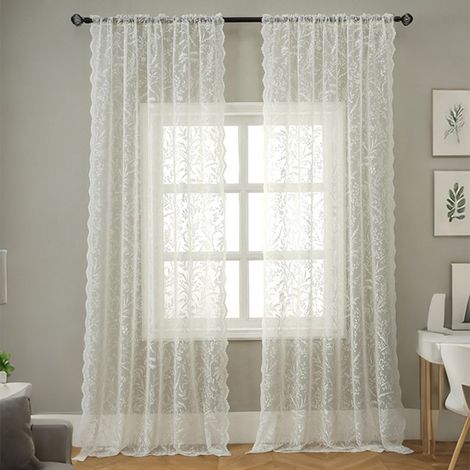 Voilage blanc – Dentelle végétale – 130x241 cm – Motif fleurs – Romantique – Salon/balcon (1/5)