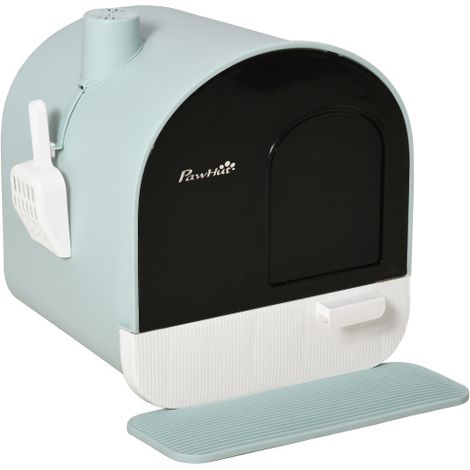 Lettiera con coperchio, adatta a gatti di peso non superiore a 5 kg. Completa di coperchio e tappetino assorbente. Realizzata in plastica, di colore verde, misura 43x44x47 cm. Spedizione diretta dal n (1/5)