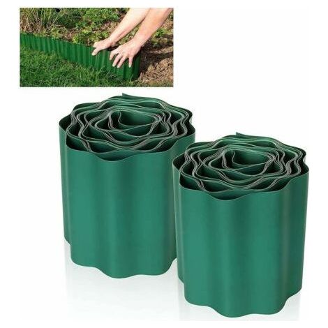 2 PCS Bordure de Pelouse Flexible 9M × 15CM, Clôture Gazon Bordure Jardin Plastique Bordurette de Jardin Bords Bordures Jardin Exterieur PVC - Bordure de Jardin Flexible Vert, Ensoleillé (1/5)