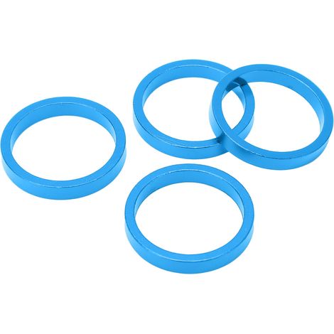 4 entretoises de direction pour vélo, en alliage d'aluminium, pour fourche avant, compatible VTT et vélo de route, tube de 28,6 mm, bleu. (1/5)