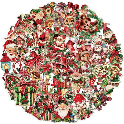50Pcs Stickers Noël Autocollants Gommettes Imperméable pour Cadeau de Noël Scrapbooking Artisanat Bricolage (1/5)