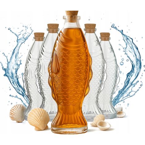 Lot de 5 carafes en verre motif poisson, bouteilles de 500 ml pour alcool, eau, vase décoratif, 0,5 l