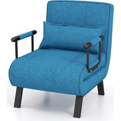 COSTWAY 4 in 1 Schlafsessel Klappbar, Schlafsofa mit 5 stufig Verstellbarer Rückenlehne & abnehmbarem Kissen & gepolstertem Sitz, Sofabett mit Metallrahmen bis 150 kg belastbar (Blau)