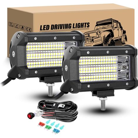 2PCS Projecteur LED, 13cm 135W Flood, 6000K Étanche, Kit Câblage 12V, Pour Voiture Camion Tracteur