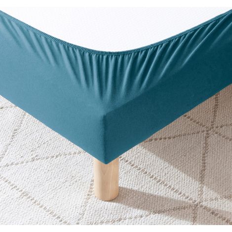 Cache-sommier coton jersey bleu océan 100x200