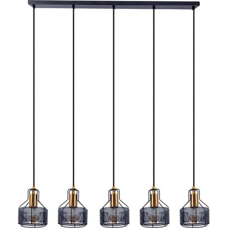Lustre Suspension 5 Lumières Rétro en Métal Noir et Or, Douilles E27, Longueur 96 cm - PANGIVO (1/5)