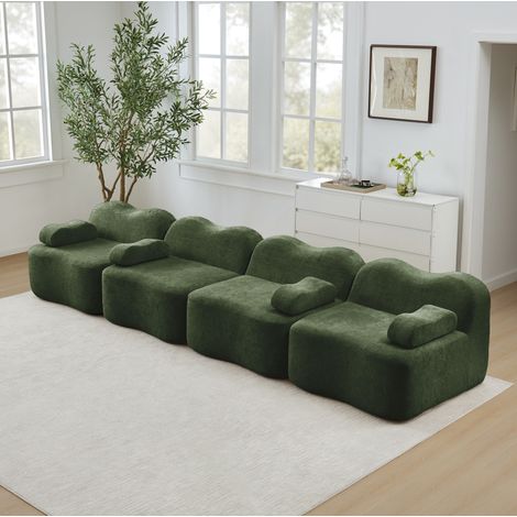 FloraGrace Sofa modulaire sans cadre, velours vert, assise profonde, modules flexibles, pour salon et petits espaces (1/5)