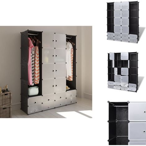 Armoire modulaire 18 compartiments Noir et blanc 37x146x180,5cm - Armoire Modulaire - Meuble Rangement - Dressing - Placard - Organisation Maison (1/5)