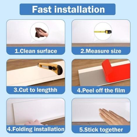 Plinthe souple autocollante PVC 3 m x 10 cm blanc – adhésive, flexible et anti-rayures, protège murs (cuisine/salle de bain/salon) (1/4)