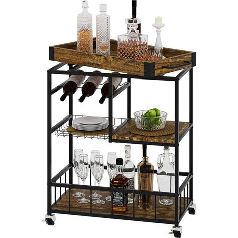 Carrello Cucina Multiuso Portaoggetti Stile Industrial Carrellino Portabottiglie (1/5)