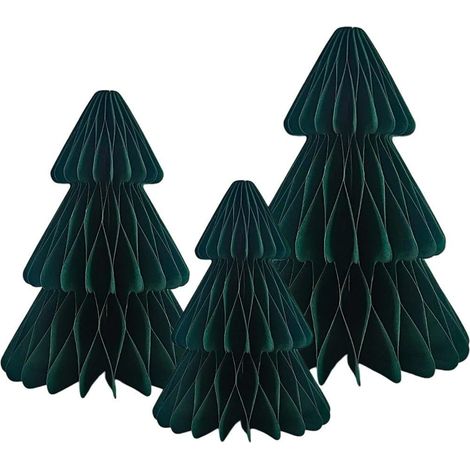 Lot 3 mini sapins Noël papier alvéolé table (1/5)