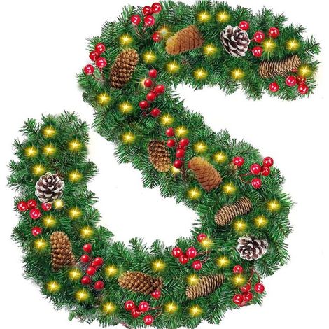 Guirlande de Noël en sapin artificiel lumineuse 2,7 m – idéale pour porte, cheminée ou décoration intérieure – avec LED intégrées (1/5)