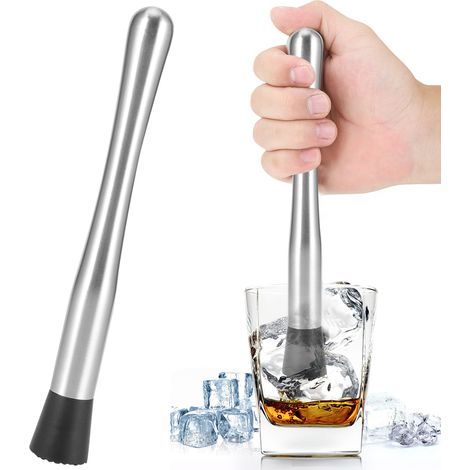 Pilon à glace en acier inoxydable de 25 cm, outil de mélange pour cocktails et vins, idéal pour un usage domestique au bar. (1/5)