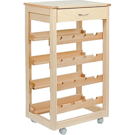 Carrello cantinetta LANDHELL in legno massello e piano in mattonelle NATURALE (1/4)