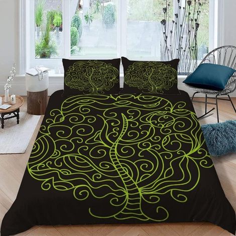 Bettwäsche Set 200x200 cm Baum des Lebens 3D Motiv Abstrakte Kunst Mikrofaser mit Reißverschluss und 2 Kissenbezügen 80x80 cm