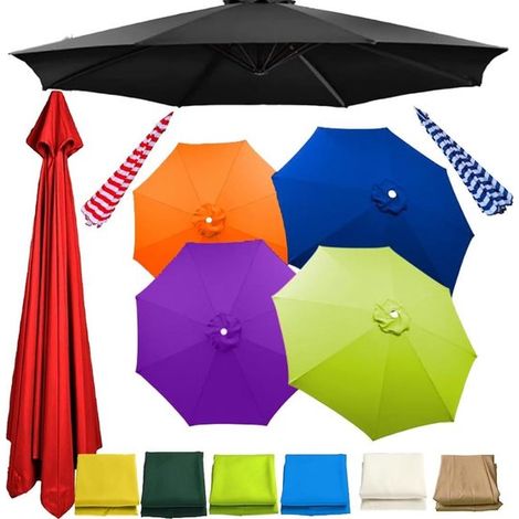 Toile de rechange pour parasol rond - Protection solaire extérieure - Polyester imperméable - 2,5 mètres - Bleu (1/5)