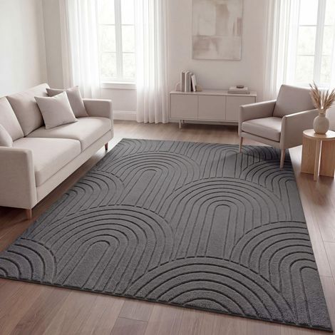 Shaggy Tapis Chambre Haut Poil Bohème Scandi Abstrait Unis Lavable Geometrique, Anthracite 1, 160x220 cm (1/5)