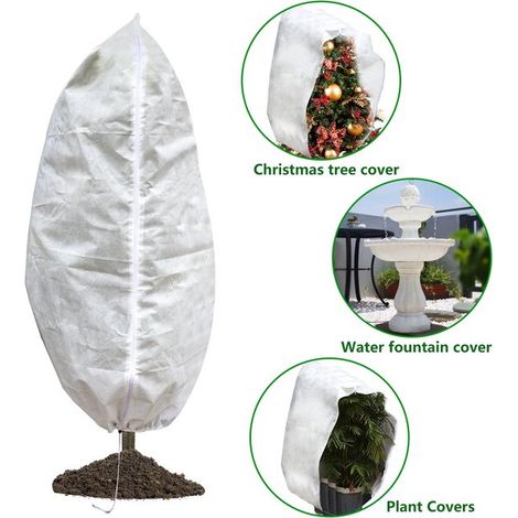Funda protectora contra heladas para plantas, cubierta cortavientos de invierno con cremallera/cordón, 1,4 m x 2 m para palmeras/frutales/plantas en maceta - Blanca (1/5)