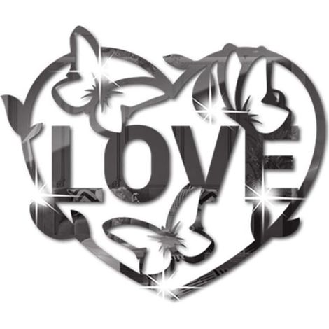 Autocollants muraux miroir en acrylique en forme de cœur - Papillon - Autocollant mural en vinyle 3D - Décoration murale à faire soi-même - Lettres familiales amovibles - Panneau de maison (noi (1/5)