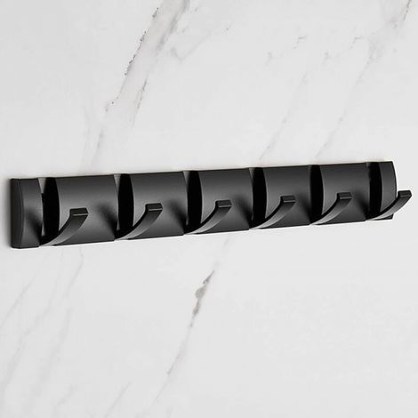 (Noir, 6 Haken) Wandgarderobe mit 6 Haken, moderne klappbare Garderobe für das Badezimmer in Schwarz, platzsparende Handtuchhalter zum Aufhängen von Mänteln, Hüten und Schals (1/5)