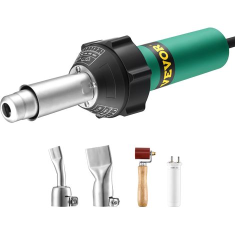 VEVOR Soudeur Plastique Air Chaud, 1600 W, Pistolet Thermique PVC 50°C - 600°C, Kit Soudage de Toiture Plastique avec Buse 20 mm 40 mm, Noyau Chauffant, Rouleau de Joint Silicone, pour Film PP PE PVC